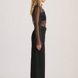 SHEER ORGANZA LONG SLEEVE TOP BLACK
