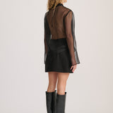 SHEER ORGANZA LONG SLEEVE TOP BLACK