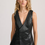 WRAP TUNIC VEGAN LEATHER TOP BLACK