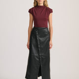 WRAP VEGAN LEATHER SKIRT BLACK