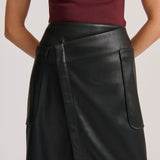 WRAP VEGAN LEATHER SKIRT BLACK