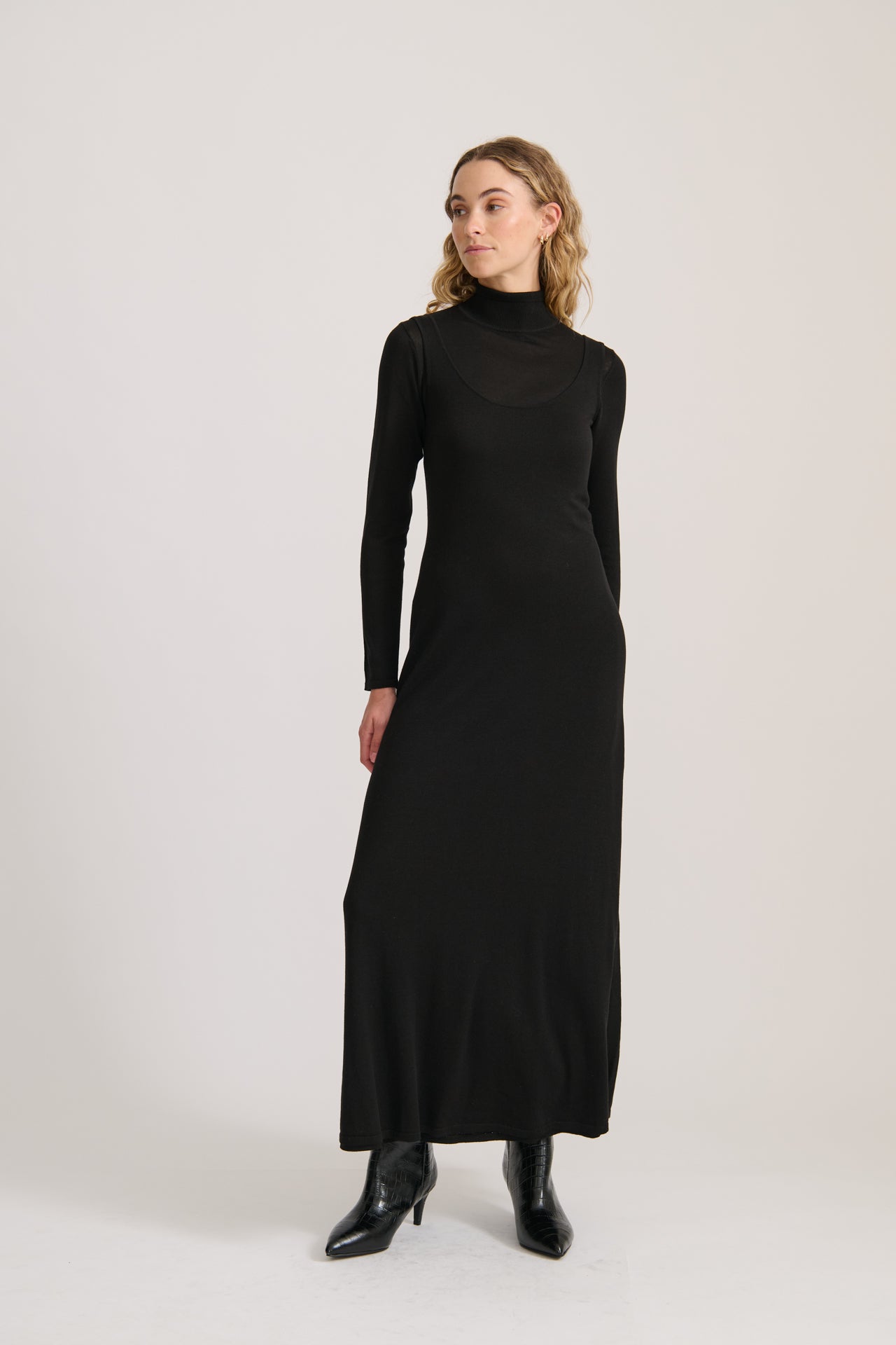 Fine Knit Maxi Dress in Black Layered Set Dress | EMERSON STUDIOS Emerson Studios Fine Knit Maxi Dress in Black Layered Set Dress | EMERSON STUDIOS Emerson Studios