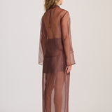 SHEER ORGANZA LONG SLEEVE TOP RICH CACAO