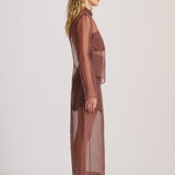 SHEER ORGANZA LONG SLEEVE TOP RICH CACAO