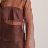 SHEER ORGANZA LONG SLEEVE TOP RICH CACAO