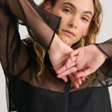 SHEER ORGANZA LONG SLEEVE TOP
