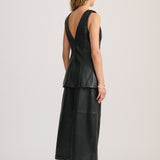 WRAP TUNIC VEGAN LEATHER TOP	BLACK