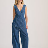 WRAP TUNIC DENIM TOP — PRE ORDER