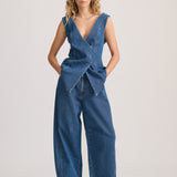 WRAP TUNIC DENIM TOP — PRE ORDER