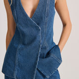 WRAP TUNIC DENIM TOP — PRE ORDER