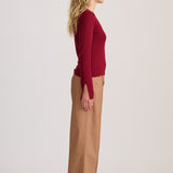 FINE KNIT PANELLED TOP BERRY
