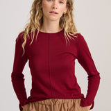 FINE KNIT PANELLED TOP BERRY